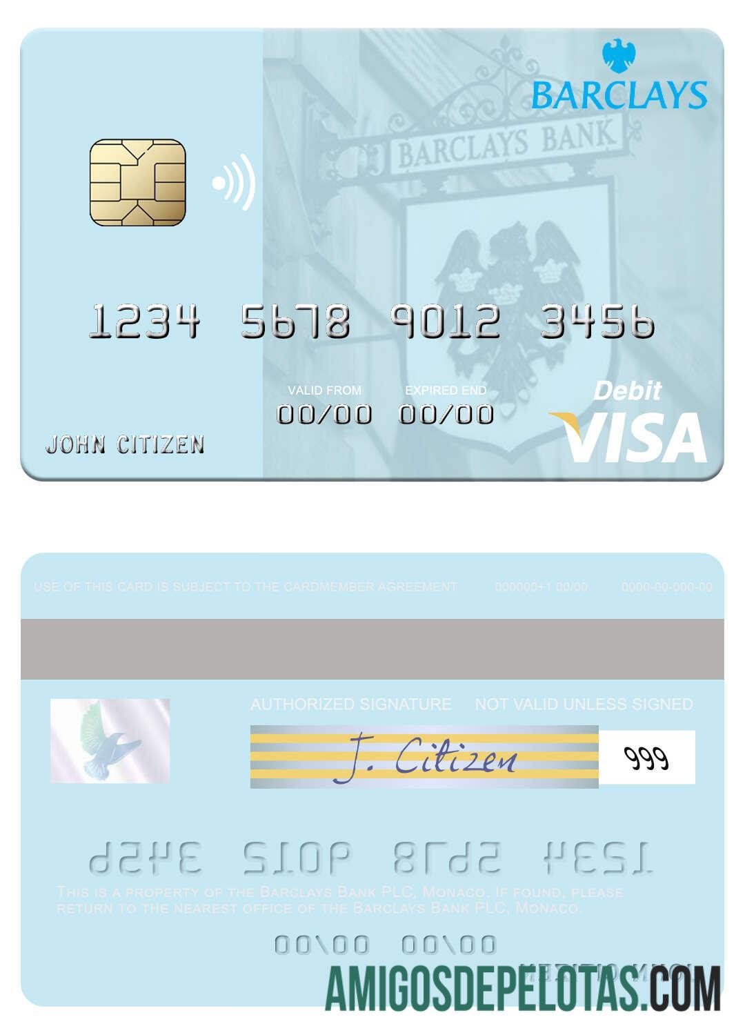 Monaco Barclays Bank PLC Visa Debit Card real example